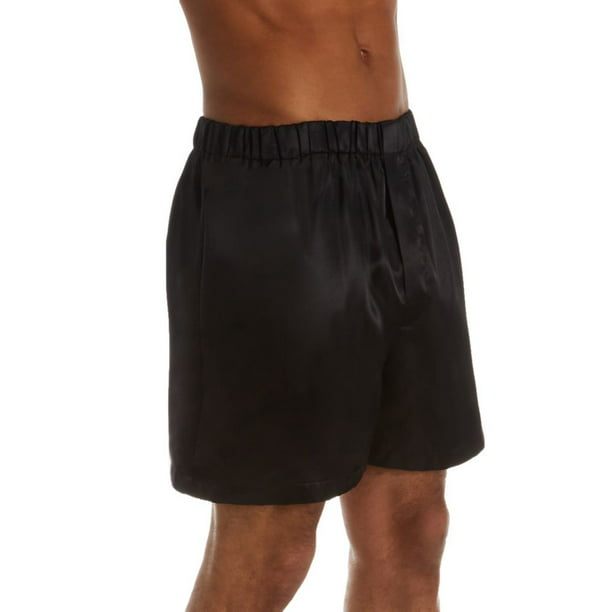S to 4XL Black Silky Boxer Shorts with Fly Front 